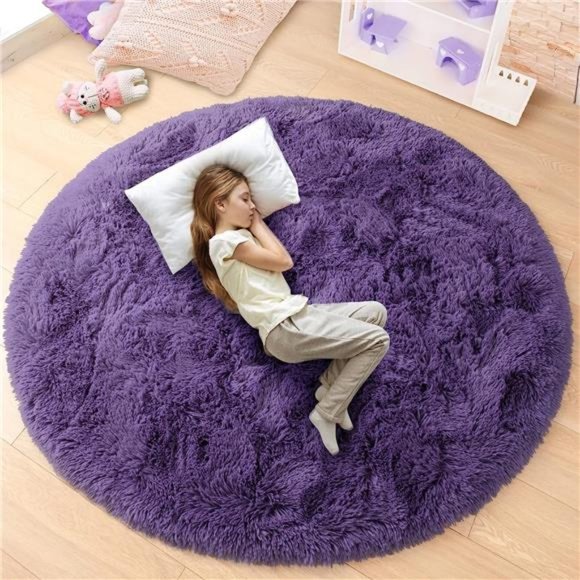 Round Rug 4x4Feet Fluffy Soft Area Rugs forKids Girls Room Princess Castle Plush - Picture 1 of 6